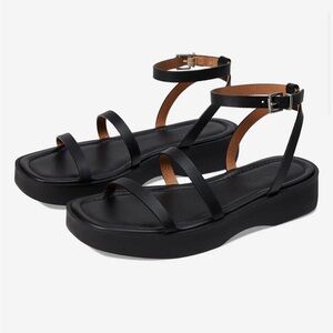 Madewell Black Leather Platform Ankle-Strap Sandals